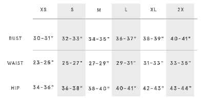 Sizing chart for 'Compassion' Tunic