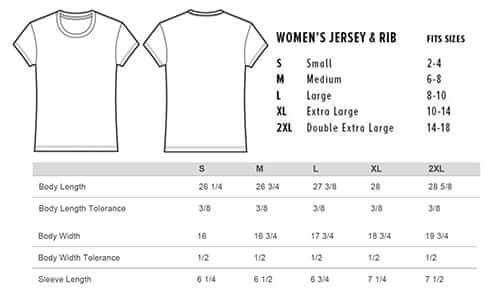 Sizing chart for ‘Hidden Heroes’ Fitted T