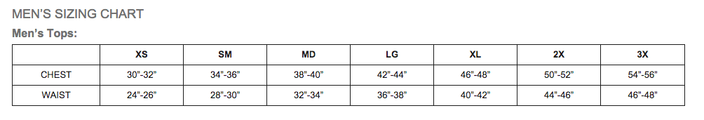 Sizing chart for ‘Love Me’ T