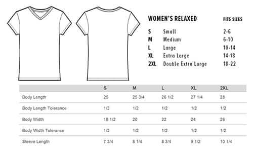Sizing chart for ‘Kind Matters’ V-neck