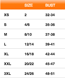 Sizing chart for Ladies Soft Shell Jacket