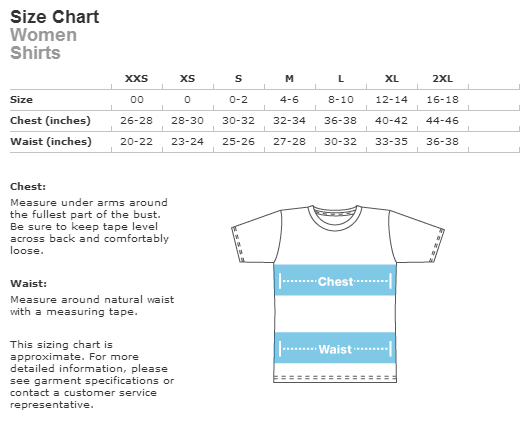Sizing chart for 'Saving Animals' Women's T